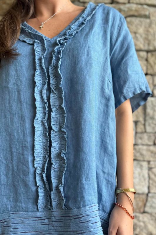 Benji Linen Wave Y Tee Denim